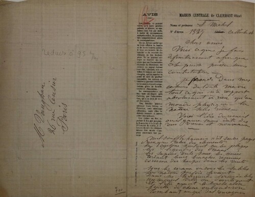 Manuscript Letter of Louise Michel to Ernest Vaughan from prison