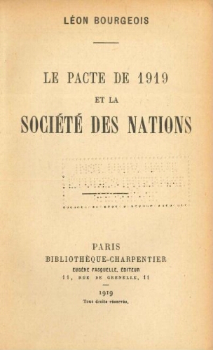 Le Pacte de 1919 et la Société des Nations