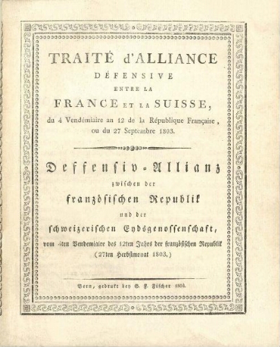 Traité d'alliance défensive entre la France et la Suisse (1803)